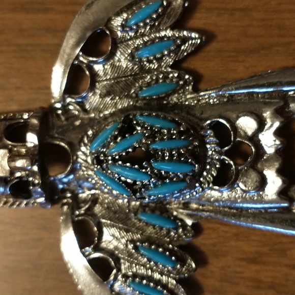 Vintage Southwestern Silver Tone Faux Turquoise Kachina Pendant - Picture 2 of 7